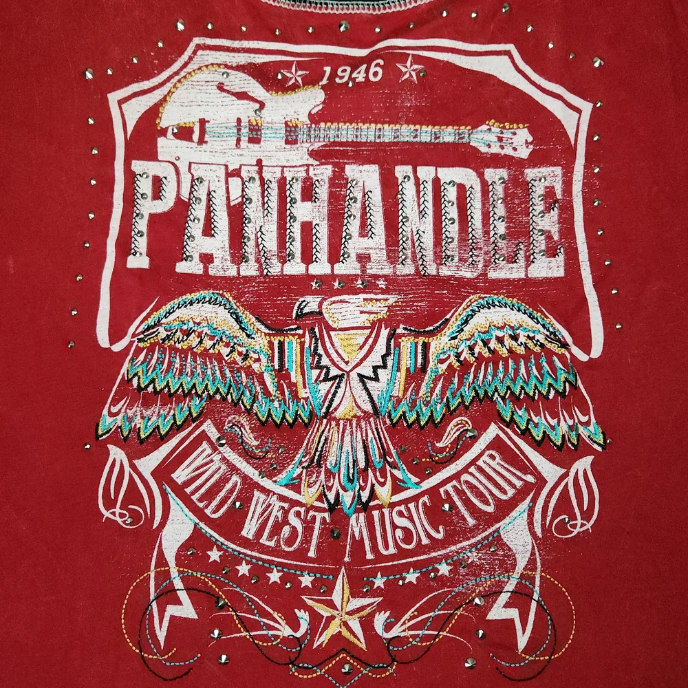 Panhandle Slim Womens Large Red Long Sleeve Tee Studded Western Wild West Top - Picture 6 of 14